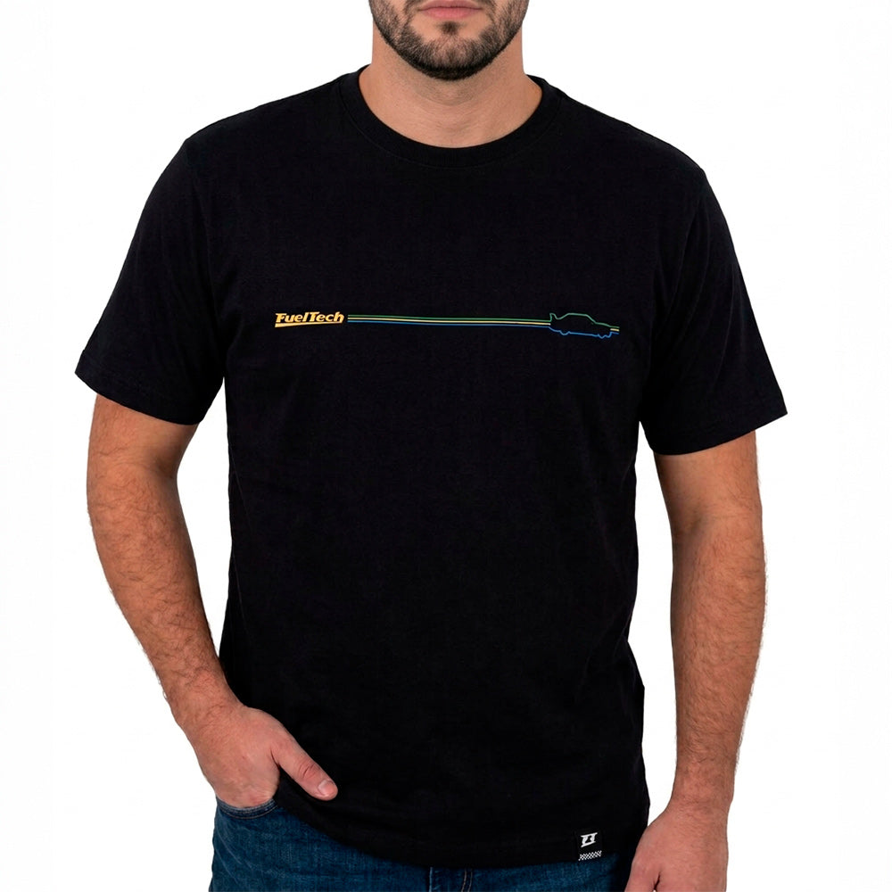 Camiseta 190E V12 FT - frente com logo FuelTech e silhueta do 190E