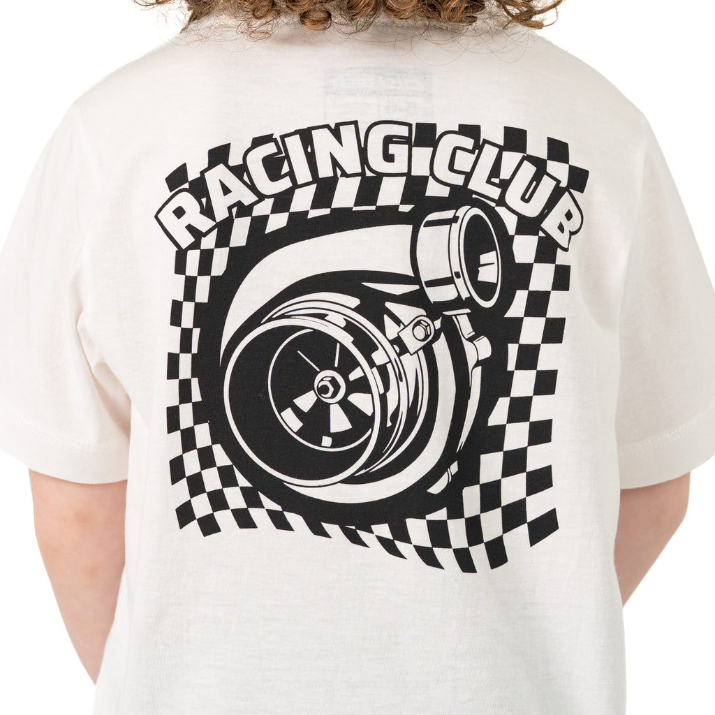 Camiseta Infantil Racing Club FT - costas com estampa turbo
